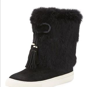 Tory Burch rabbit fur booties. Black